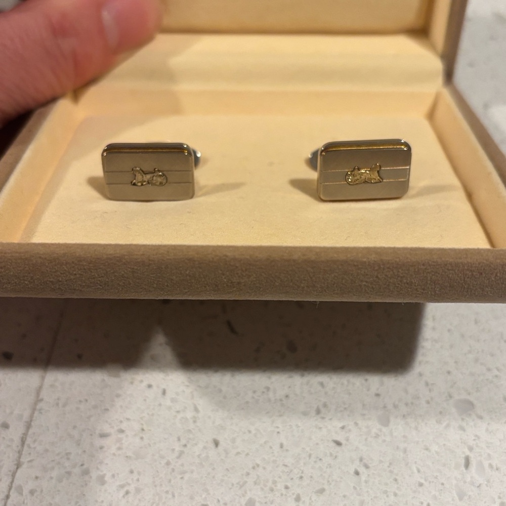 Celine Gold and Tan Cufflinks - Picture 3 of 7